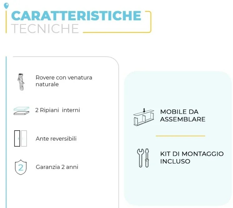 Colonna bagno sospesa H. 140 cm 2 ante serie Oasi rovere in kit di montaggio