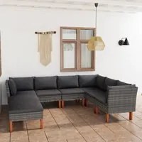 Set Divani da Giardino 8 pz con Cuscini in Polyrattan Grigio 3059719