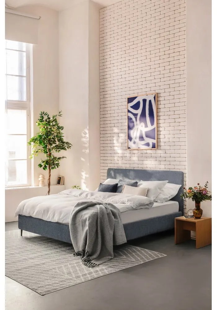 Letto matrimoniale imbottito blu con rete inclusa 180x200 cm Noira Slim – Bonami Selection