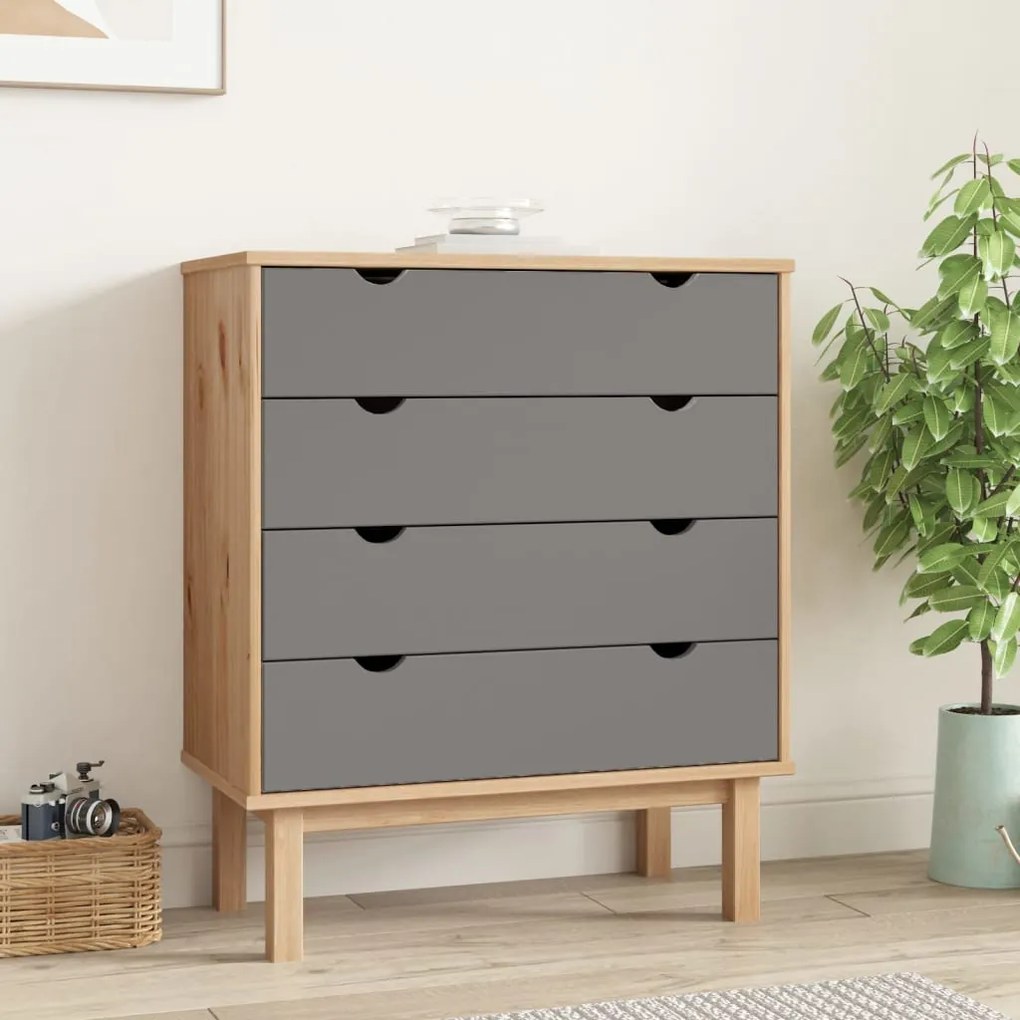 Cassettiera Otta Marrone E Grigio 76,5x39,5x90 Cm Legno Di Pino /