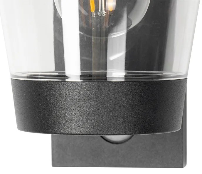Lampada da parete per esterni nera IP44 con sensore di movimento - Joren