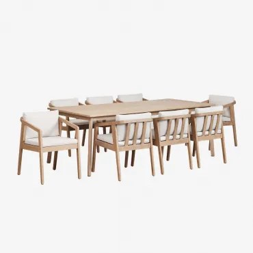 Set Tavolo Rettangolare Kaela (220x100 Cm) E 8 Sedie Da Giardino In Legno Di Acacia Acacia Marrone - Sklum