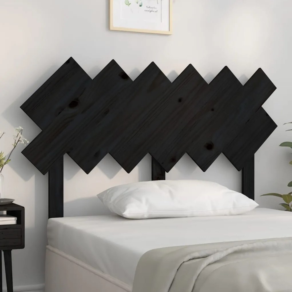 Testiera Per Letto Nera122,5x3x80,5cm İn Legno Massello Di Pino /