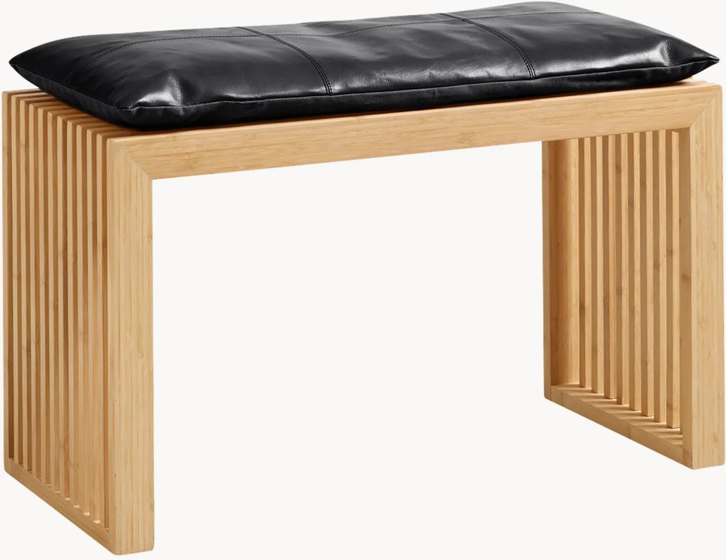 Panca in legno di mogano con cuscino in pelle Rib