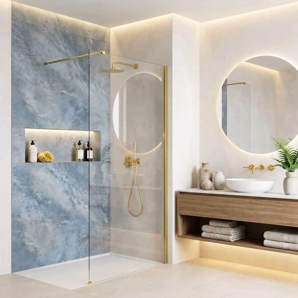Parete doccia Rea Flexi Transparent / Gold 80