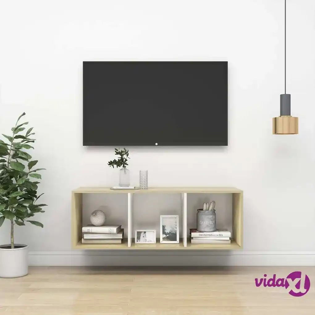 vidaXL Mobile TV Parete Rovere Sonoma e Bianco 37x37x107cm Multistrato