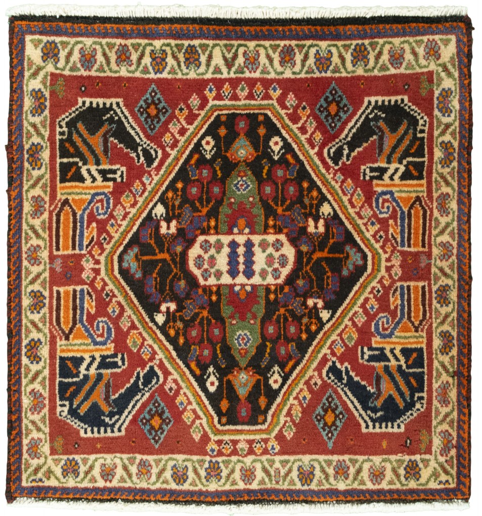 Shiraz Tappeto 60x60 Rosso (Iran) Annodato A Mano
