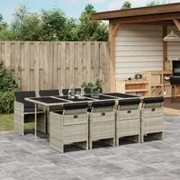 Set Pranzo da Giardino 9pz con Cuscini Grigio Chiaro Polyrattan 3210563