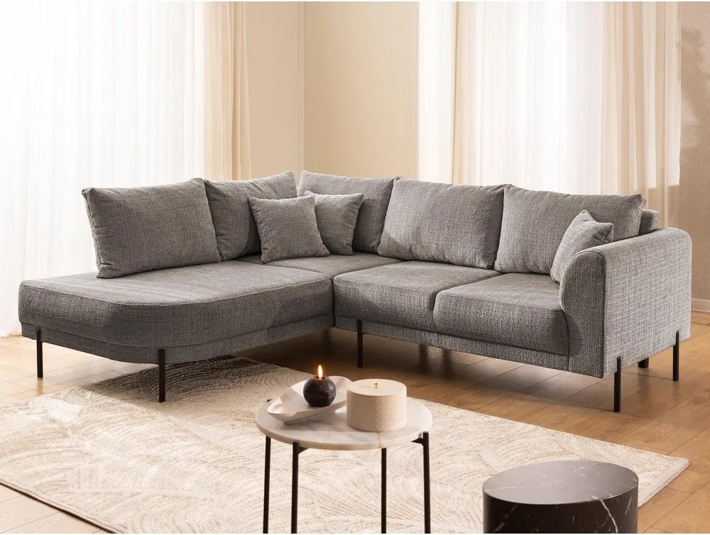 Divano angolare grigio tortora (con penisola a sinistra/a L) con rivestimento in ciniglia Mauris – Ropez