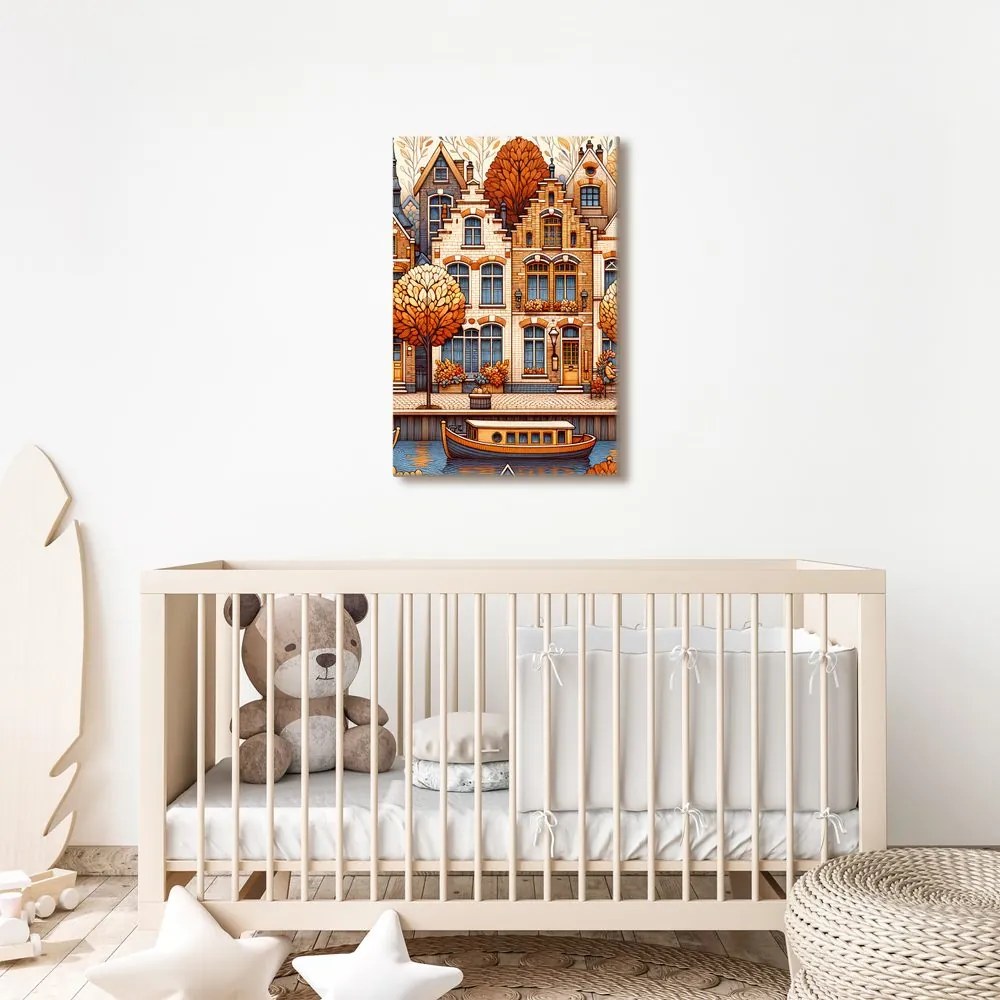 Quadro su tela – Case storiche tra foglie dorate