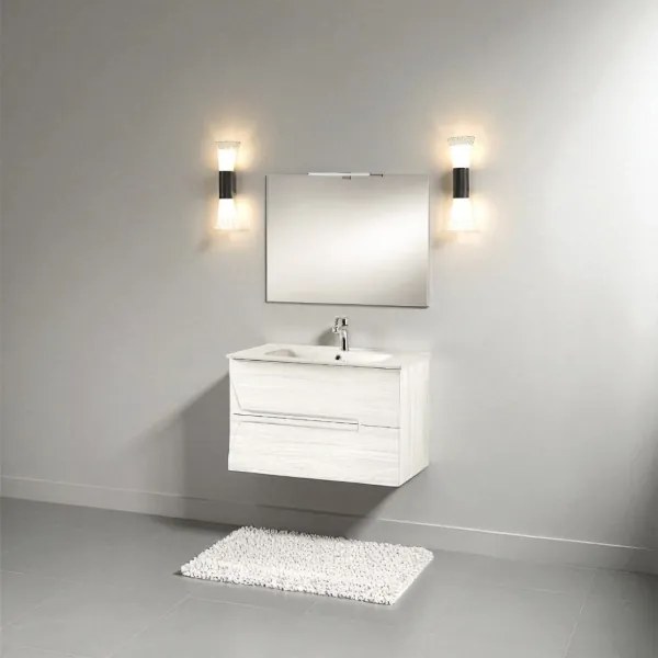Mobile bagno sospeso HAITI 80 cm Larice Bianco specchio e lampada LED
