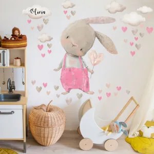 Adesivi murali - Coniglietto acquerello in rosa | Inspio