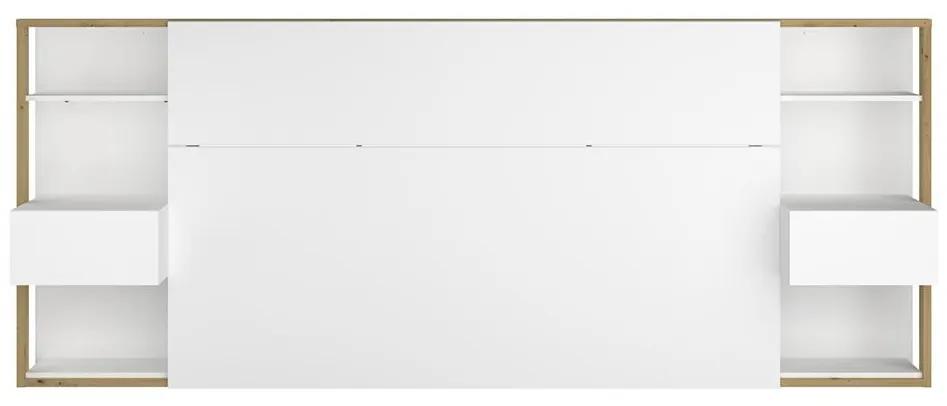 Testata letto con comodini 160 cm Bianco e Rovere - MISTA