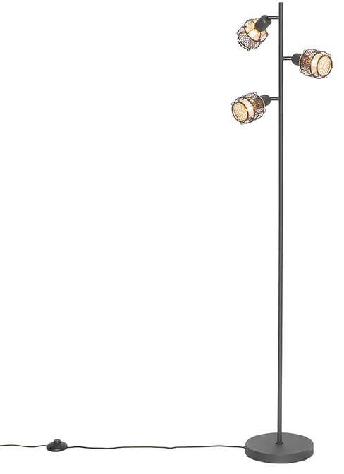 Lampada da terra di design nera con oro 3 luci - Noud