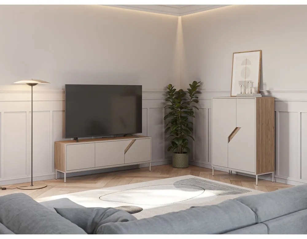 Cassettiera effetto rovere in colore crema-naturale 150x55x35 cm Lilou - Marckeric