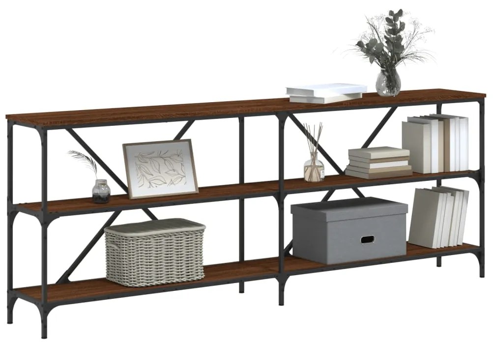 Tavolo consolle rovere marrone 200x30x75 cm multistrato e ferro