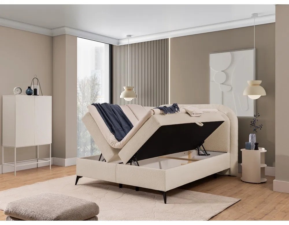 Letto boxspring beige con contenitore 180x200 cm Ornes – Ropez