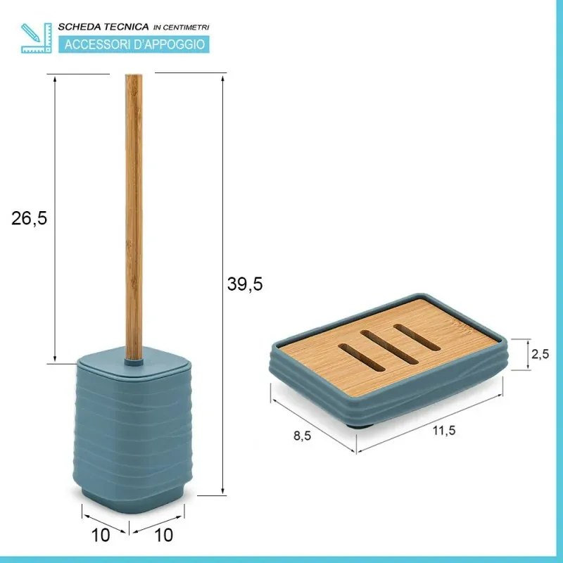 Accessori bagno in set completo da 4 pezzi in abs turchese cobalto linea Wave