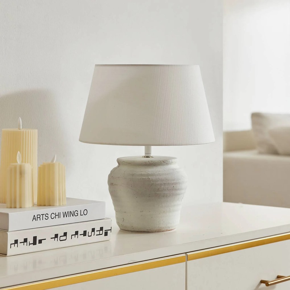 Lampada da tavolo Aelith Lindby, Bianco / Opale, Soggiorno / Sala da pranzo, Tessuto / Stoffa / Seta, Campagna / Rustiche, Lampada da tavolo
