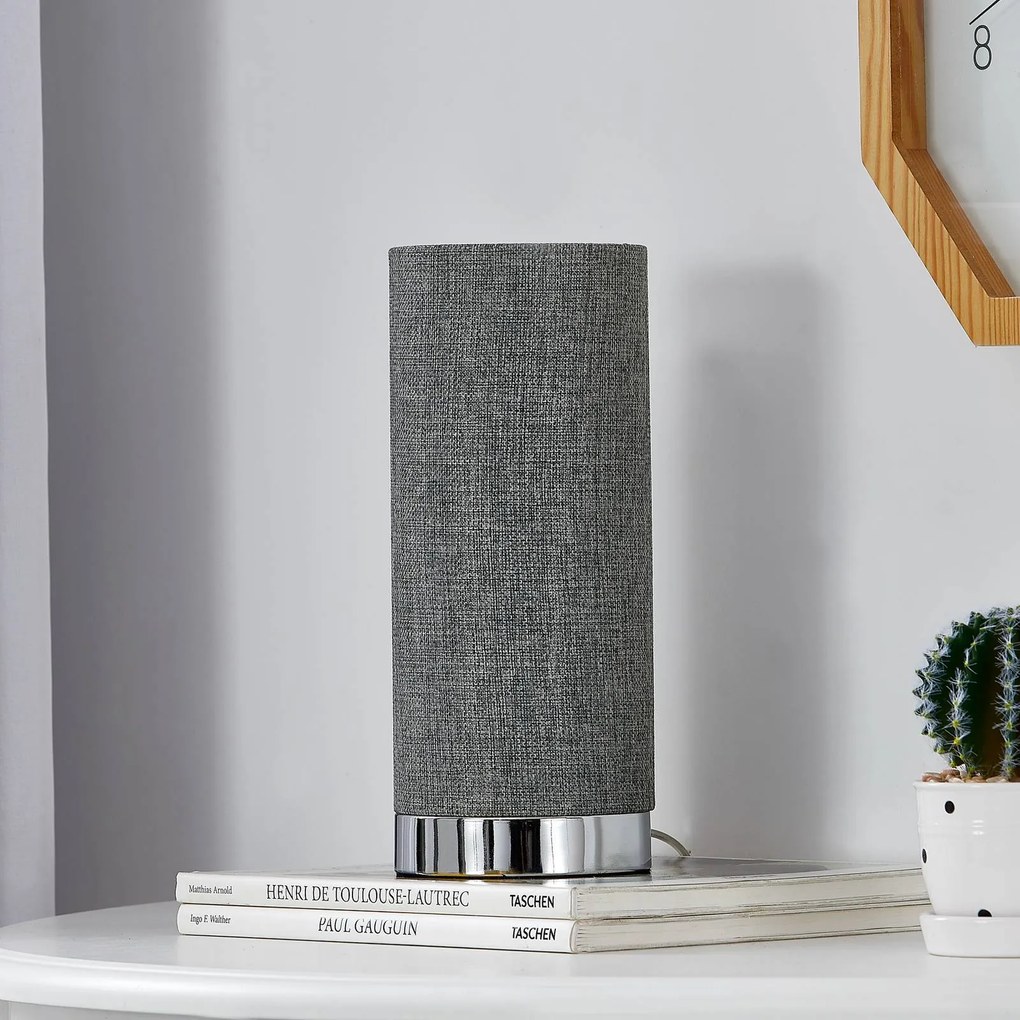 Lampada da tavolo Ronja Lindby, dimmerabile, Alluminio / Grigio / Zincato, Camera da letto, Tessuto / Stoffa / Seta, Moderno, Lampada da tavolo