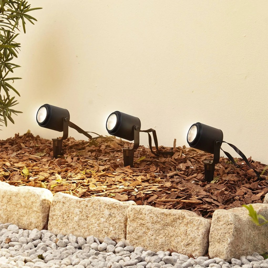 Lindby Smart Faretto da esterno Nymo, CCT, RGB, Tuya, set di 3 Nymo Lindby, dimmerabile, Nero, Metallo, Moderno