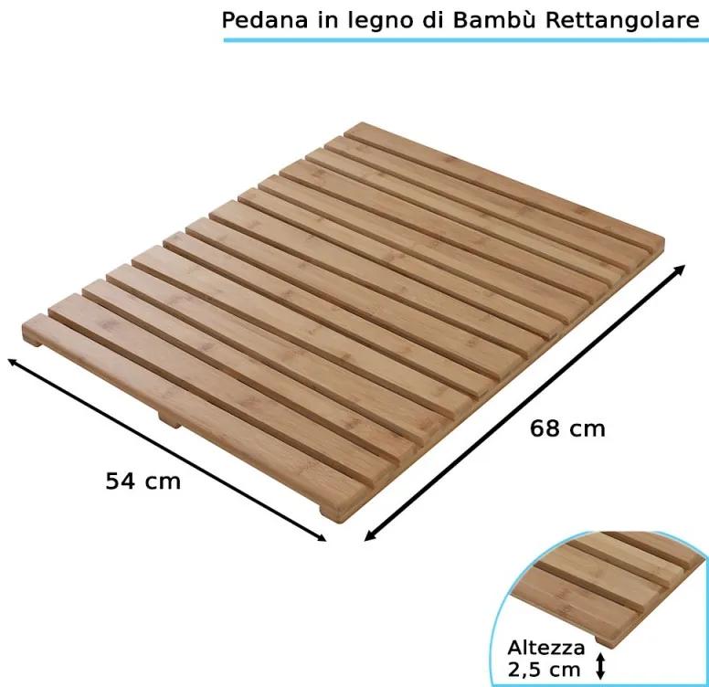Pedana Doccia Rettangolare in Legno di Bamboo 54x68 cm
