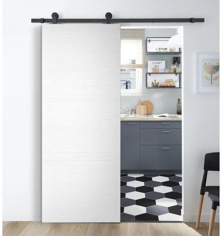 Porta scorrevole reversibile Trinity in mdf bianco, L 93 x H 212 cm, con binario Industrial