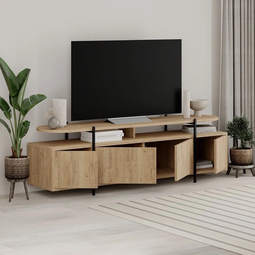 Tavolo TV in rovere di colore naturale 160x48 cm Hinoa - Marckeric