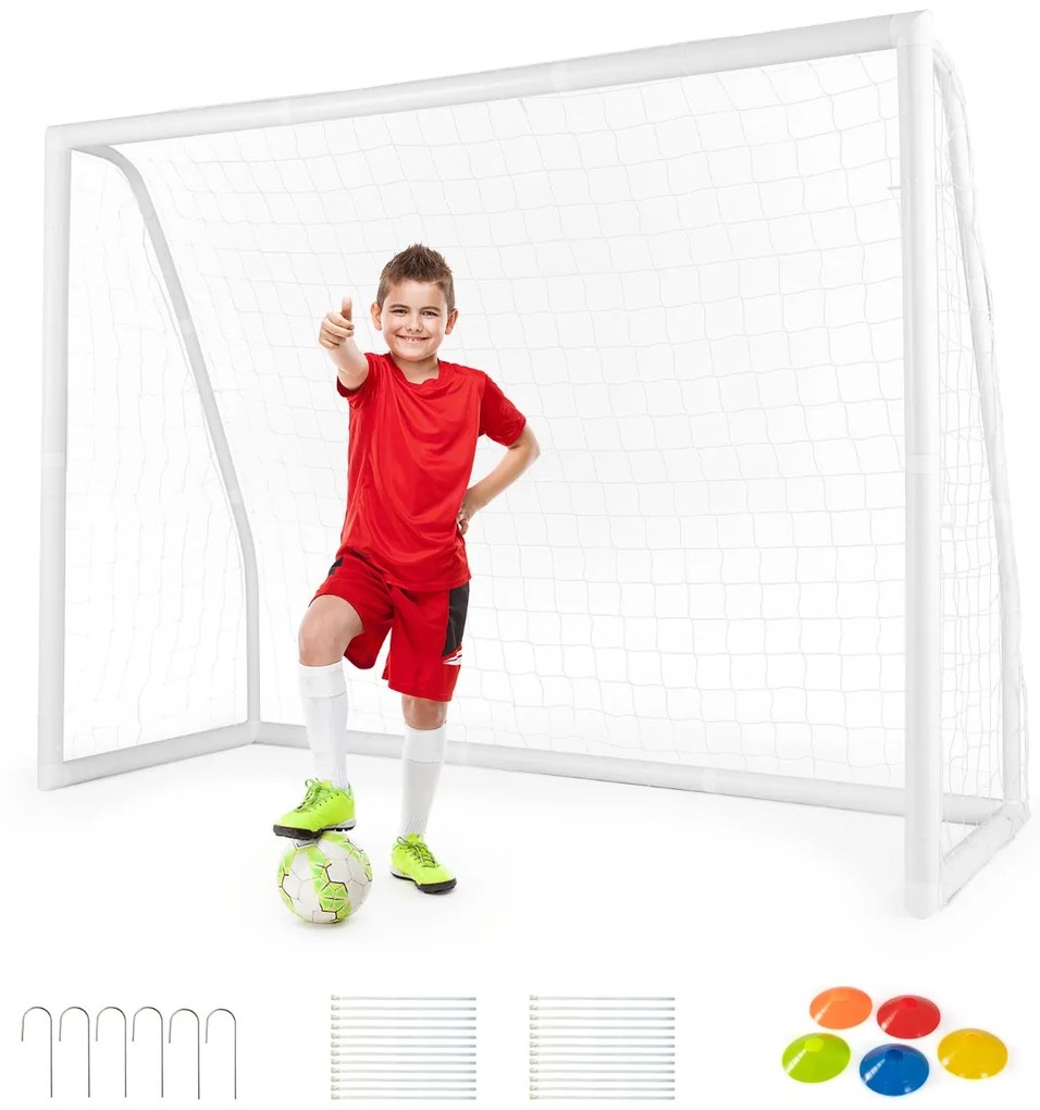 Costway Obiettivo per calcio 245x182cm con pali di fissaggio coni da calcio, Rete da calcio e telaio in UPVC per allenamenti