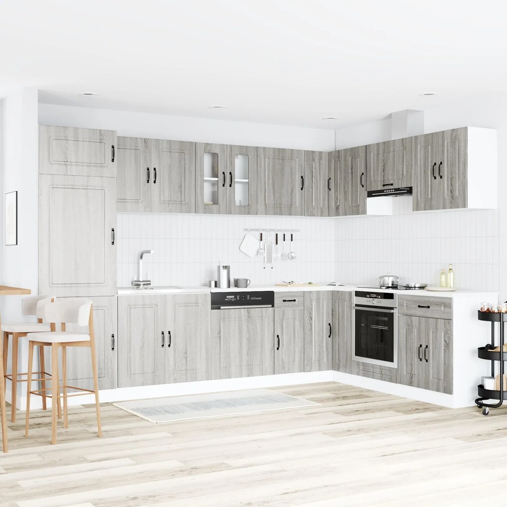 Armadio da cucina 'kalmar' con doppi lavelli grigio in legno ingegnerizzato