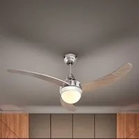 Ventilatore con Telecomando da Soffitto 3Pale Legno Lampada 65watt 122cm Silver