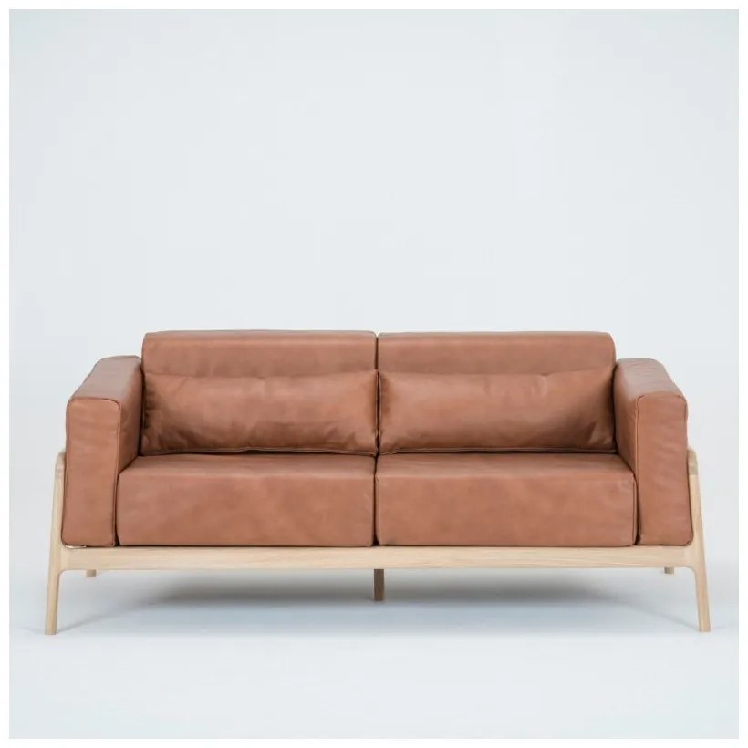 Divano in pelle di bufalo marrone cognac con struttura in rovere massiccio , 180 cm Fawn - Gazzda