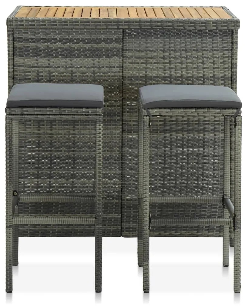 Set da bar 3 pz in polyrattan grigio