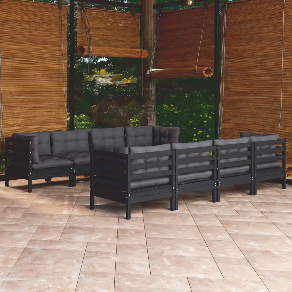 Set divani da giardino 9 pz con cuscini legno massello di pino