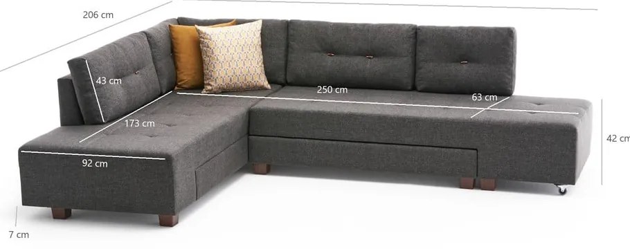 Divano angolare grigio scuro (angolo sinistro) Manama - Balcab Home