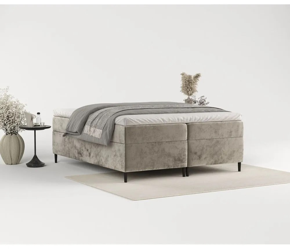 Letto boxspring marrone chiaro con contenitore 160x200 cm Araya - Maison de Rêve