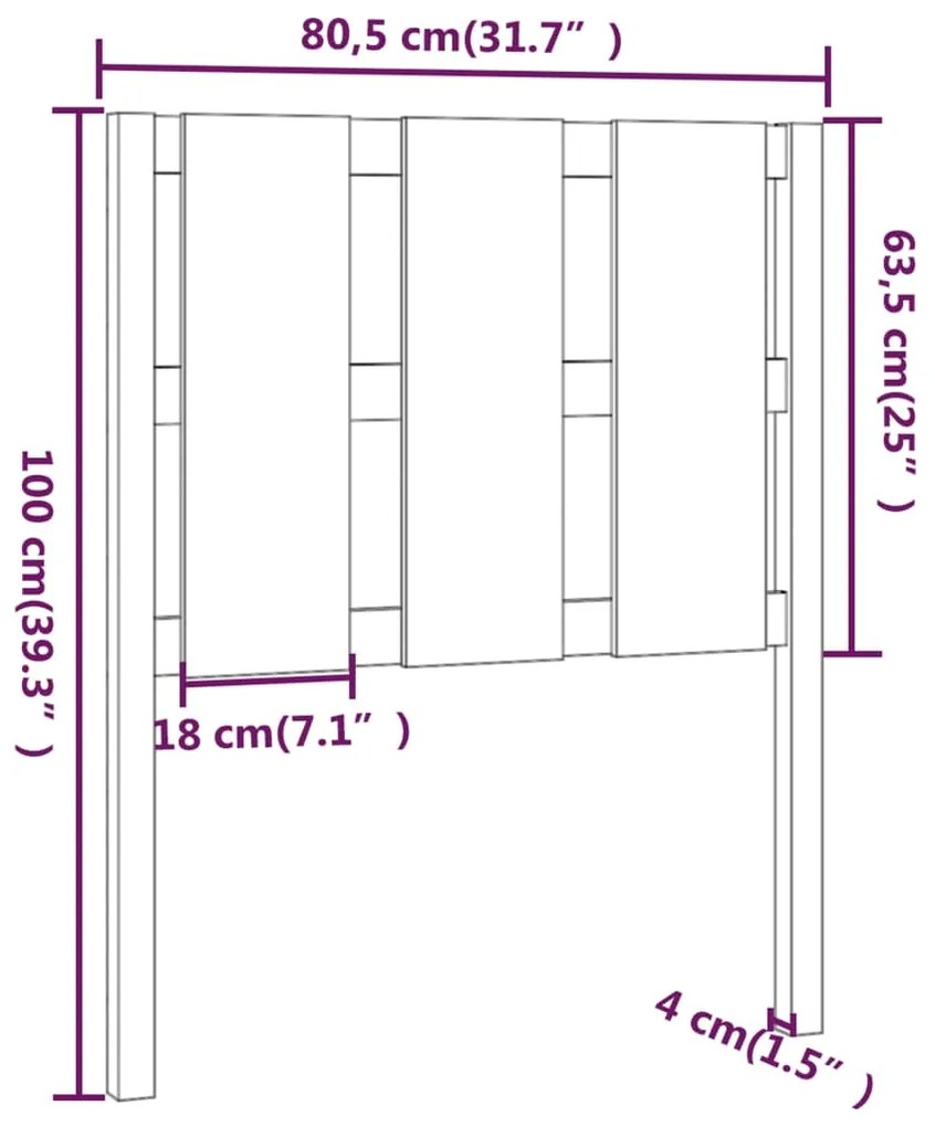 Testiera per Letto Miele 80,5x4x100 cm Legno Massello di Pino