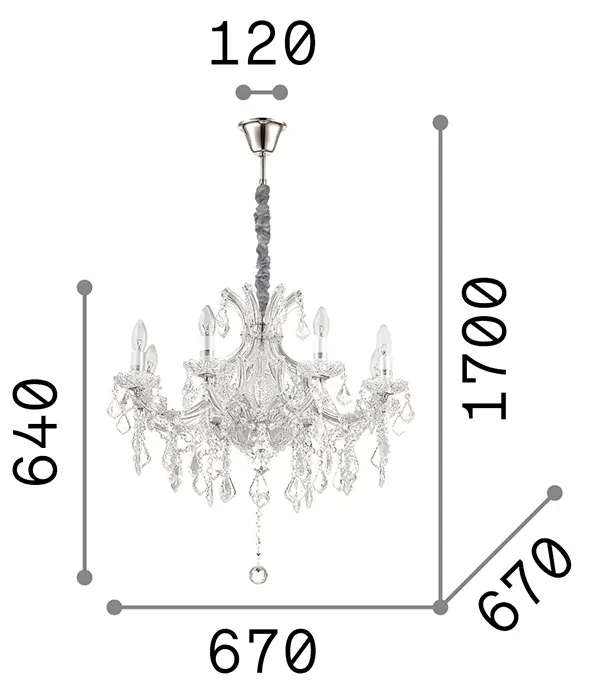 Lampadario Classico Napoleon Metallo-Cristallo Cromo 8 Luci E14