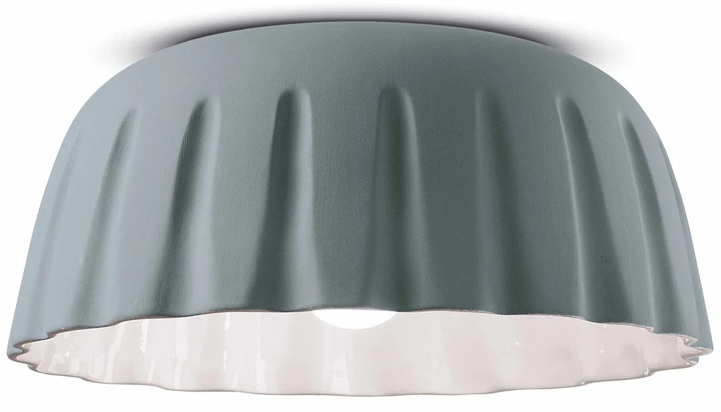 Plafoniera Grande Vintage Decò Madame Gres Ceramica Grigio Tele 1 Luce E27