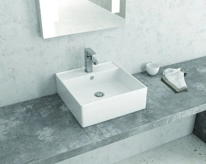 Lavandino da appoggio piccolo 38,5 cm quadrato bianco | Litos-241 - KAMALU