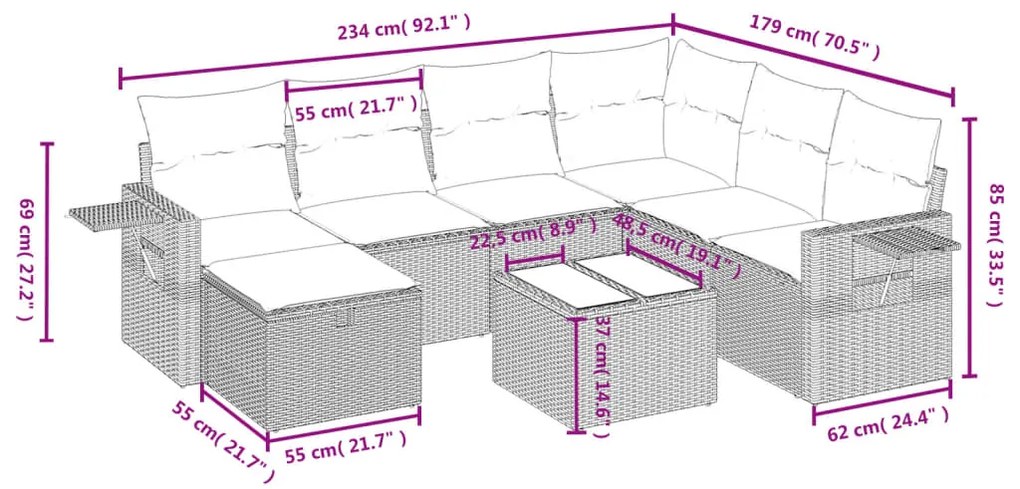 Set divani da giardino con cuscini 8 pz nero in polyrattan