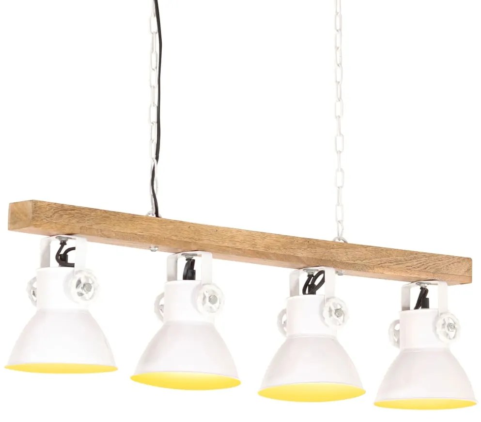 Lampada A Sospensione Industriale Bianca E27 Legno Di Mango /