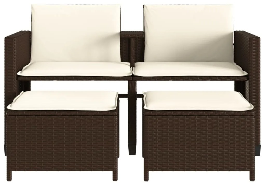 Divano giardino 2posti con tavolo e sgabelli marrone polyrattan