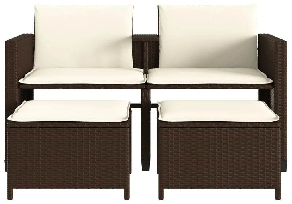 Divano giardino 2posti con tavolo e sgabelli marrone polyrattan