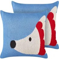 Set di 2 cuscini decorativi per bambini in cotone blu 45 x 45 cm con motivo a riccio Accessorio per la camera da letto dei bambini