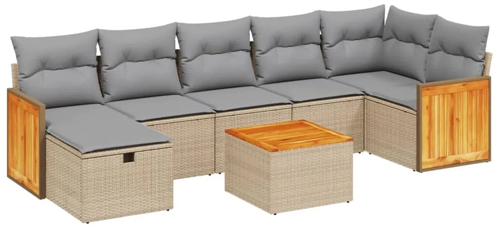 Set divano da giardino 8 pz con cuscini beige misto polyrattan