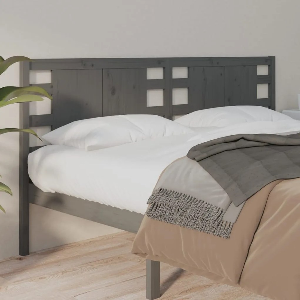 Testiera Per Letto Grigia 206x4x100cm İn Legno Massello Di Pino /