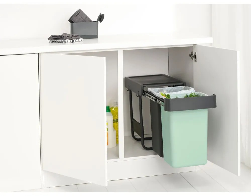 Bidone in plastica da incasso per raccolta differenziata in grigio scuro menta 30 l Sort&amp;Go - Brabantia