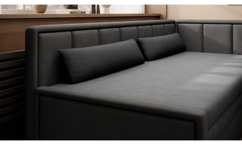 Divano grigio scuro allungabile/con contenitore e rivestimento in ciniglia 214 cm Fulgeo – ELTAP