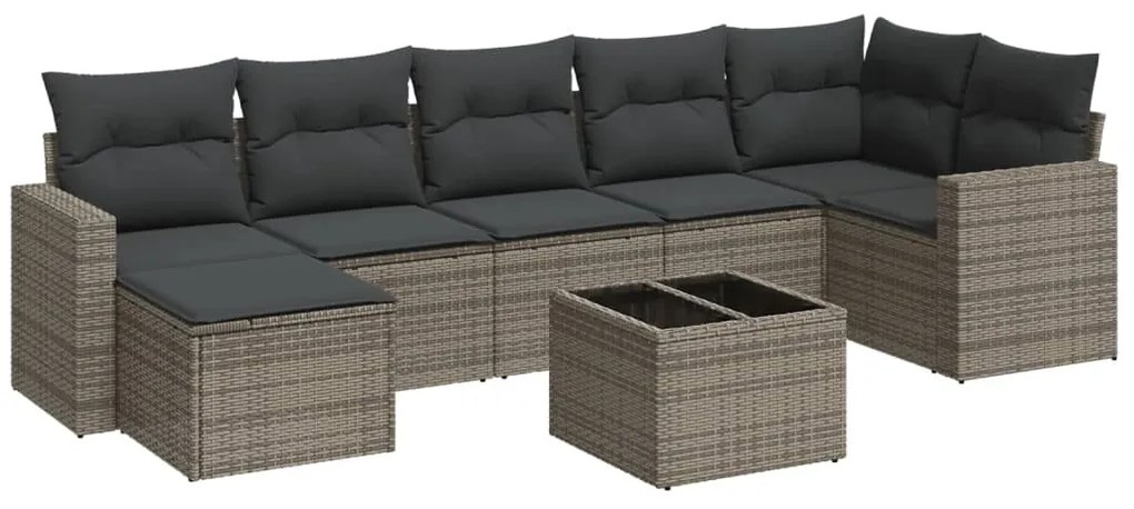 Set Divano da Giardino 8 pz con Cuscini Grigio in Polyrattan